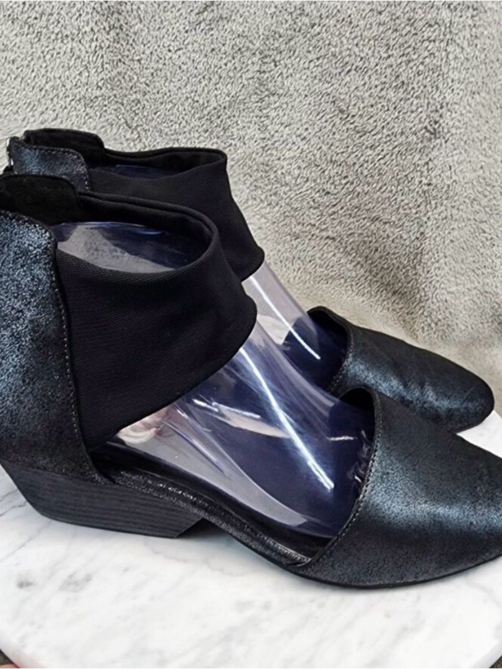 Eileen Fisher Black Cutout Ankle Booties with Stretch Collar